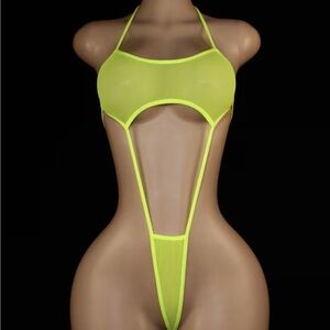 Neon Yellow Sheer Halter Bodysuit